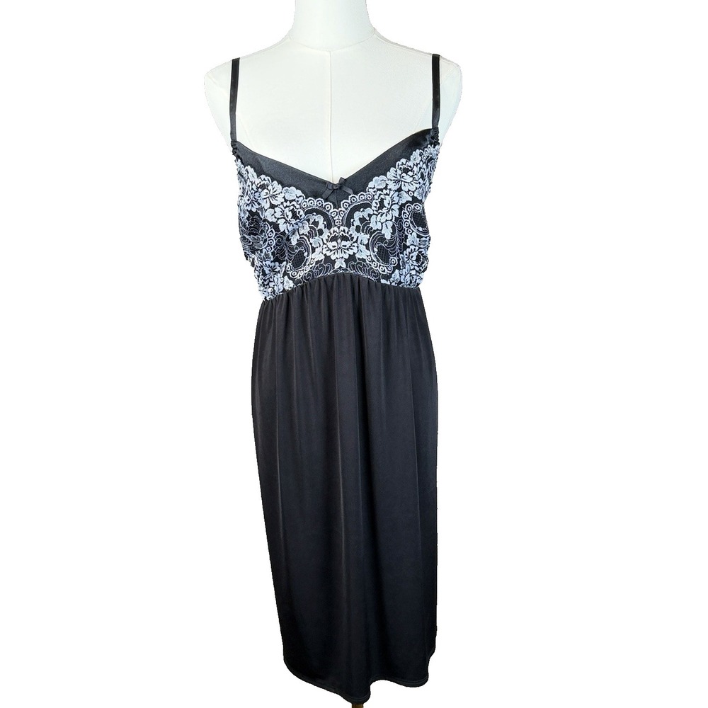 3X Delta Burke Vintage Black Flora Lace Babydoll Lingerie Nightie Chemise Slip - Picture 2 of 11